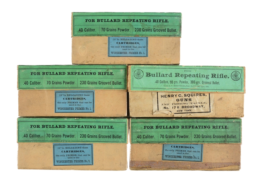 LOT OF 5: BOXES OF BULLARD RIFLE AMMUNITION.