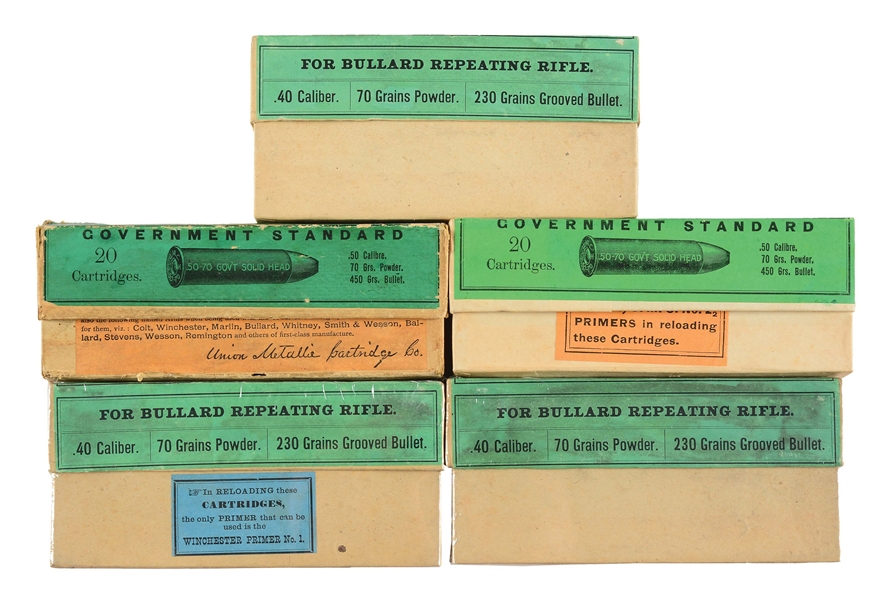 LOT OF 5: BOXES OF WINCHESTER AND U.M.C. AMMUNITION.