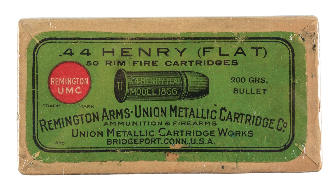 BOX OF .44 HENRY (FLAT) RIM FIRE CARTRIDGES.