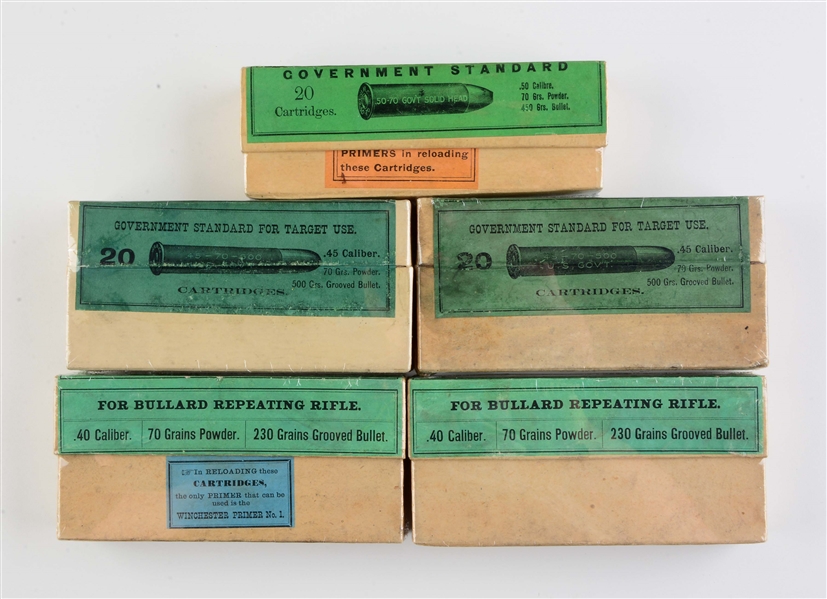 LOT OF 5: BOXES OF CENTRAL FIRE AMMUNITION.