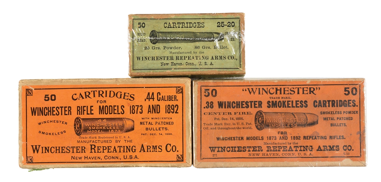LOT OF 3: BOXES OF VARIOUS WINCHESTER AMMUNITION.