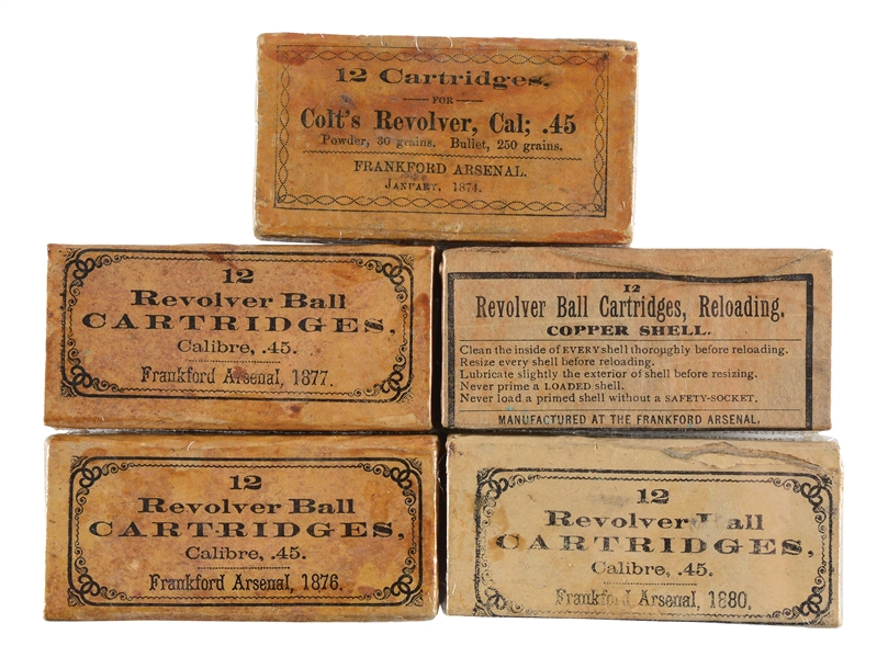 LOT OF 5: BOXES OF INDIAN WARS REVOLVER AMMO.