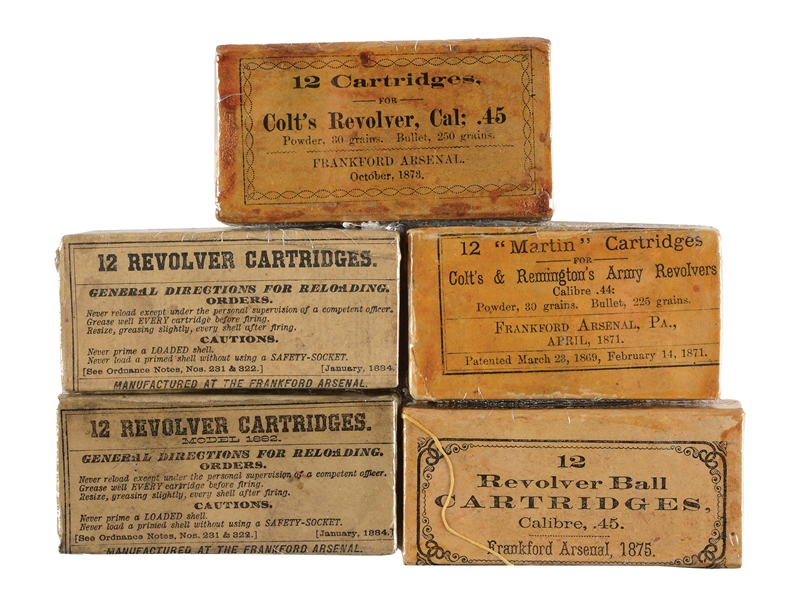 LOT OF 5: BOXES OF INDIAN WARS REVOLVER AMMO.