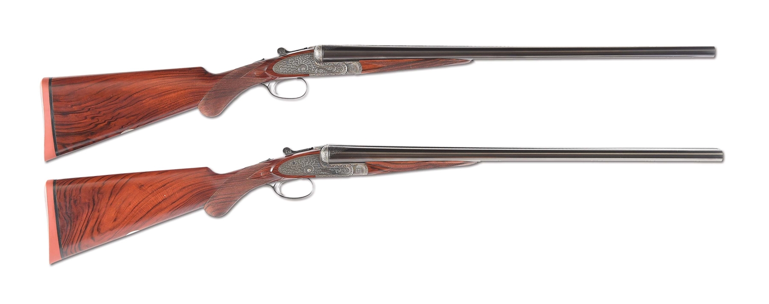 (C) NICELY REFURBISHED PAIR OF E. J. CHURCHILL PINLESS "PREMIER" XXV SIDELOCK EJECTOR SINGLE TRIGGER SHOTGUNS WITH ORIGINAL  CASE