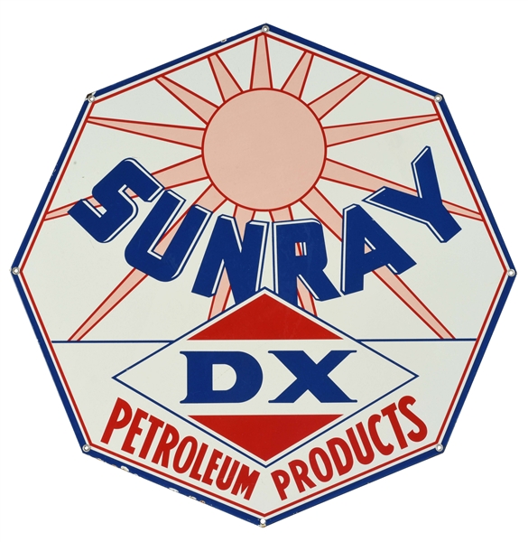 VERY RARE DX SUNRAY PETROLEUM PRODUCTS ALBINO PORCELAIN CURB SIGN.