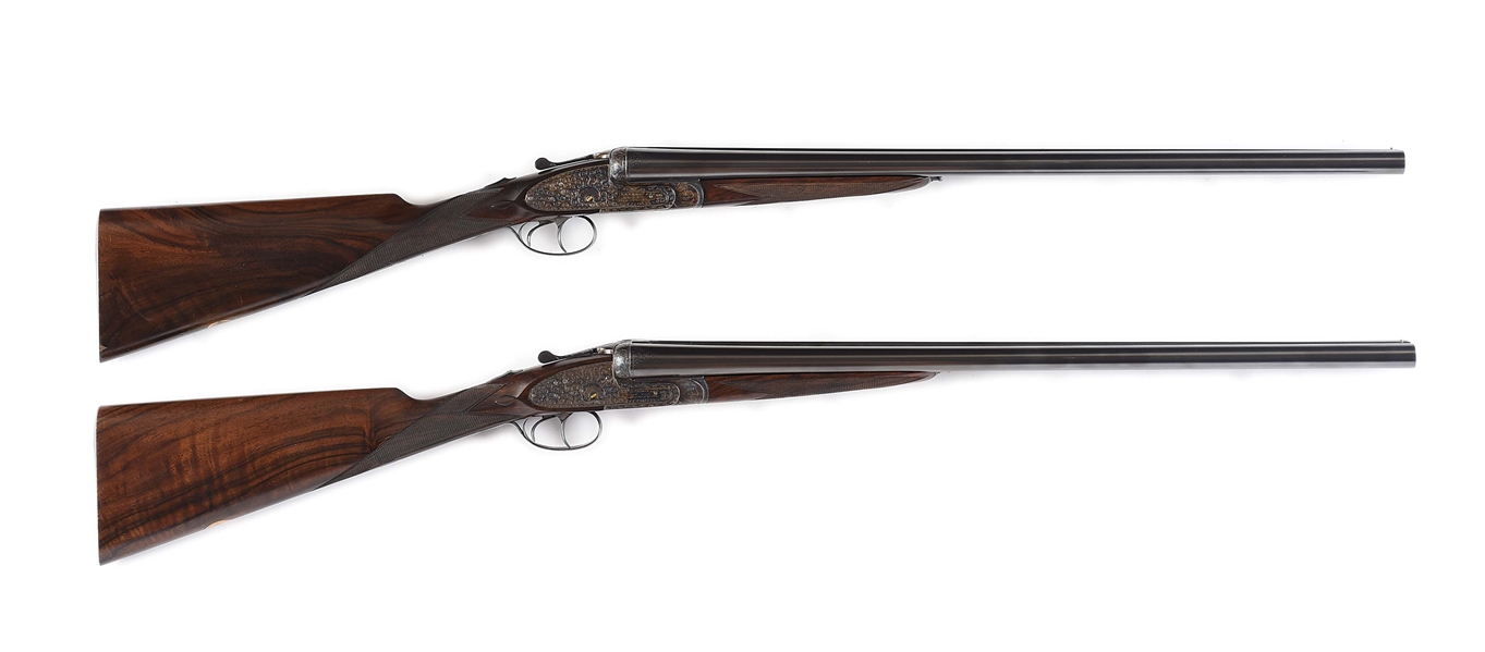 (M) PAIR OF PEDRO ARRIZABALAGA XXV ENGLISH SCROLL SIDELOCK EJECTOR SHOTGUNS MADE FOR J. ROBERTS OF LONDON WITH CASE