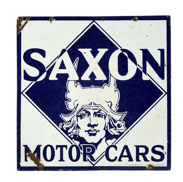 RARE SAXON MOTOR CARS DEALERSHIP PORCELAIN SIGN.