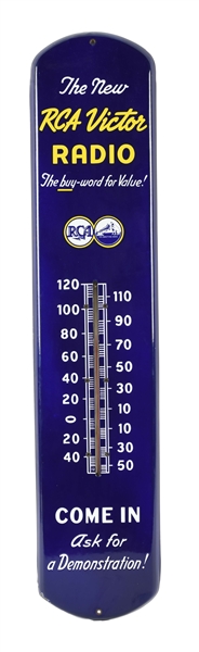 RCA VICTOR RADIO PORCELAIN THERMOMETER WITH NIPPER DOG GRAPHIC.