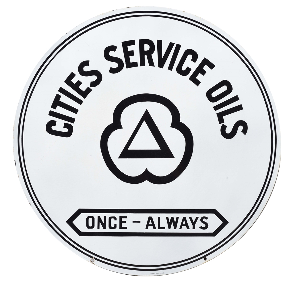 OUTSTANDING CITIES SERVICE OILS PORCELAIN SERVICE STATION SIGN.
