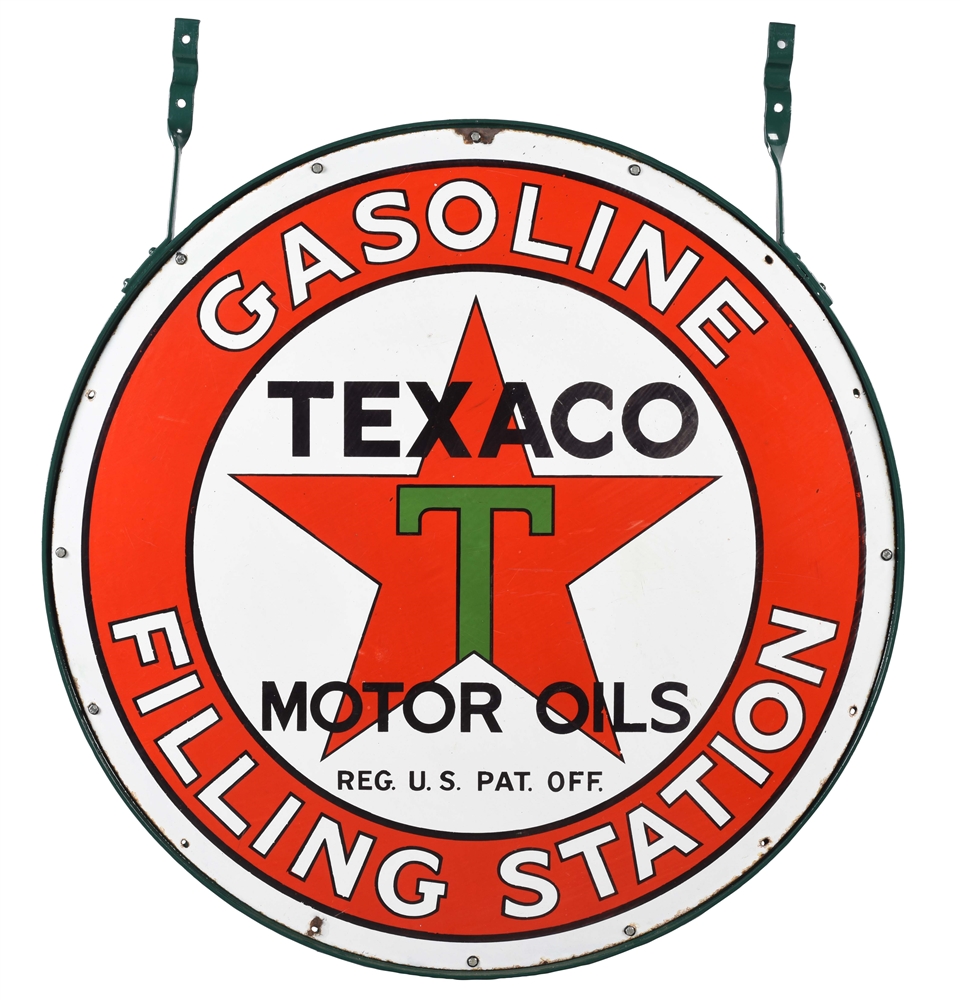 OUTSTANDING TEXACO GASOLINE FILLING STATION PORCELAIN SIGN.