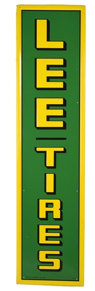 LEE TIRES EMBOSSED TIN VERTICAL SIGN.
