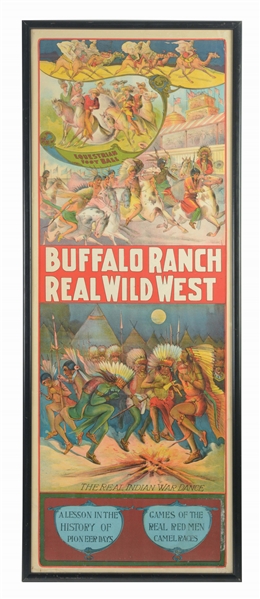 LARGE BUFFALO RANCH REAL WILD WEST TURN OF THE CENTURY STONE LITHO POSTER. 