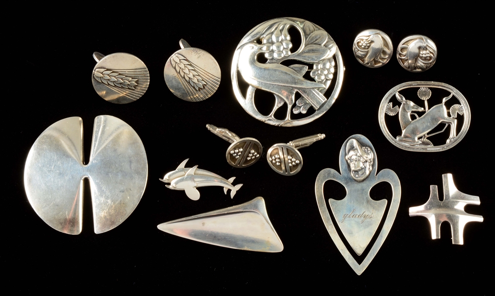 LOT OF 10: GEORG JENSEN STERLING SILVER JEWELRY PIECES. 