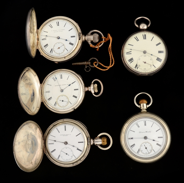LOT OF 5: ANTIQUE SILVER POCKET WATCHES. 