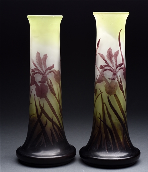 GALLE CAMEO FLORAL VASES.