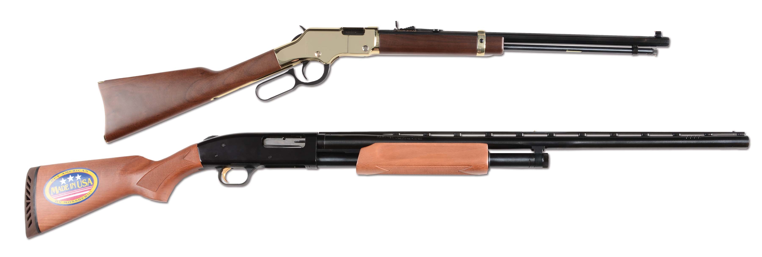 (M) LOT OF 2: ONE NIB HENRY GOLDEN BOY LEVER ACTION RIFLE AND ONE NIB MOSSBERG 500 AMERICAN FIELD
