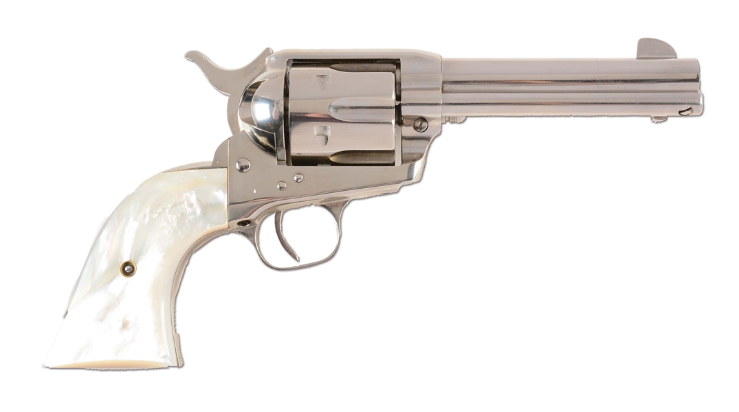 (C) UNFIRED FACTORY NICKEL COLT SINGLE ACTION ARMY WITH PEARL GRIPS (1937).