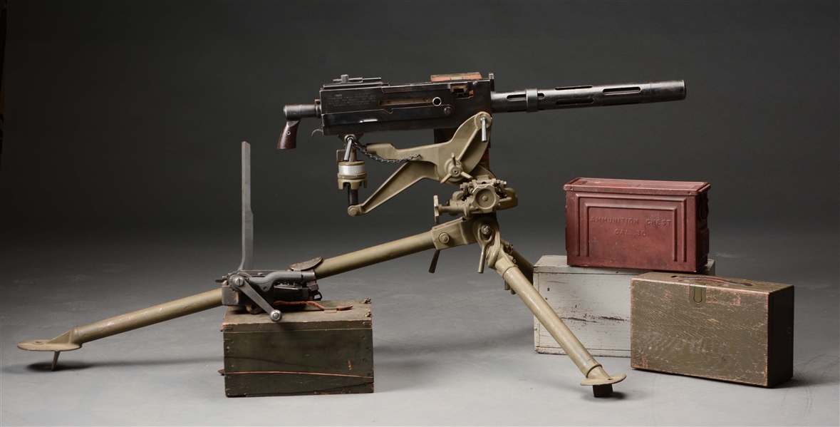 (N) EXCEPTIONALLY RARE U.S. WESTINGHOUSE BROWNING TANK MACHINE GUN ON RARE MODEL 1918 TRIPOD (CURIO & RELIC).
