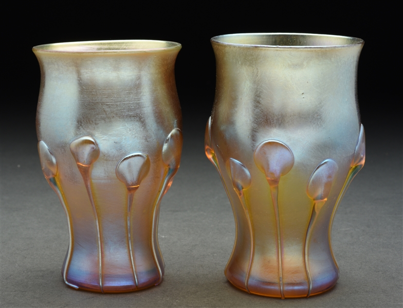 PAIR OF TIFFANY GOLD FAVRILE VASES.