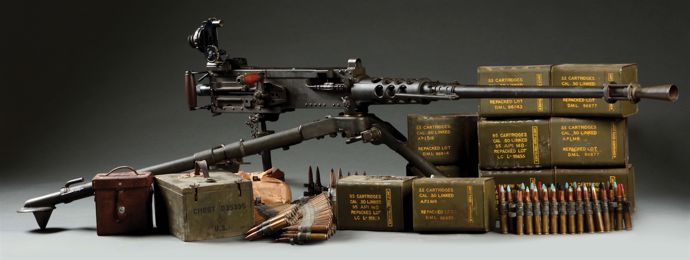 (N) WELL ACCESSORIZED AND HIGHLY COLLECTIBLE WORLD WAR II SAVAGE ARMS CORPORATION U.S. M2 HEAVY BARRELED .50 BMG MACHINE GUN (CURIO AND RELIC).