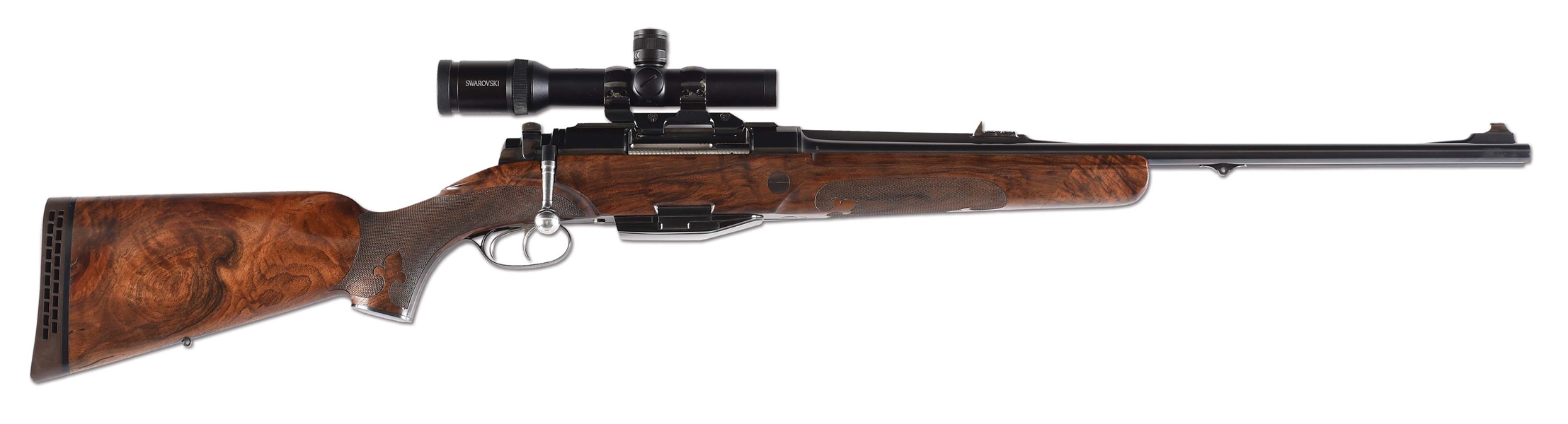(M) INNOVATIVE SZECSEI & FUCHS BOLT ACTION DANGEROUS GAME DOUBLE RIFLE WITH SPARE MAGAZINE AND SCOPE- SERIAL NUMBER 004!.
