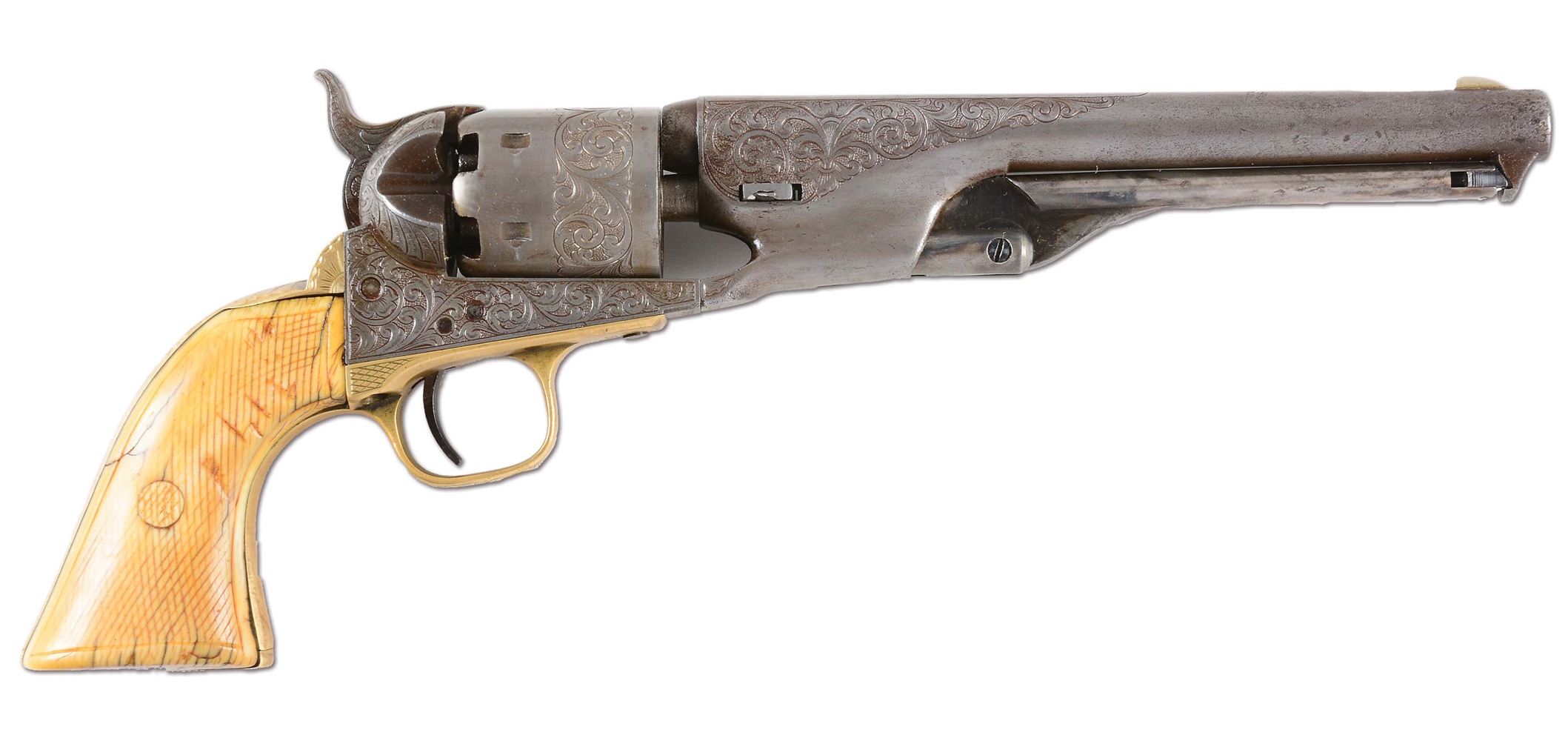 (A) ENGRAVED COLT MODEL 1861 NAVY PERCUSSION REVOLVER (1865).