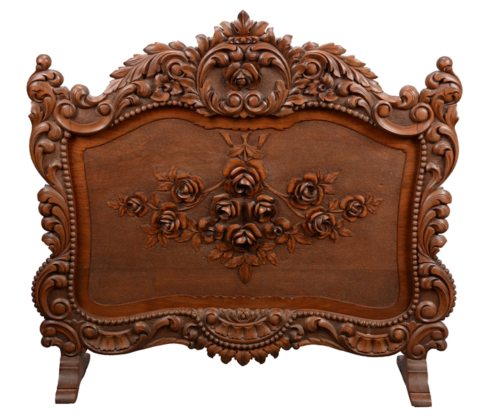 ROCOCCO REVIVAL CARVED WALNUT FIRE SCREEN.
