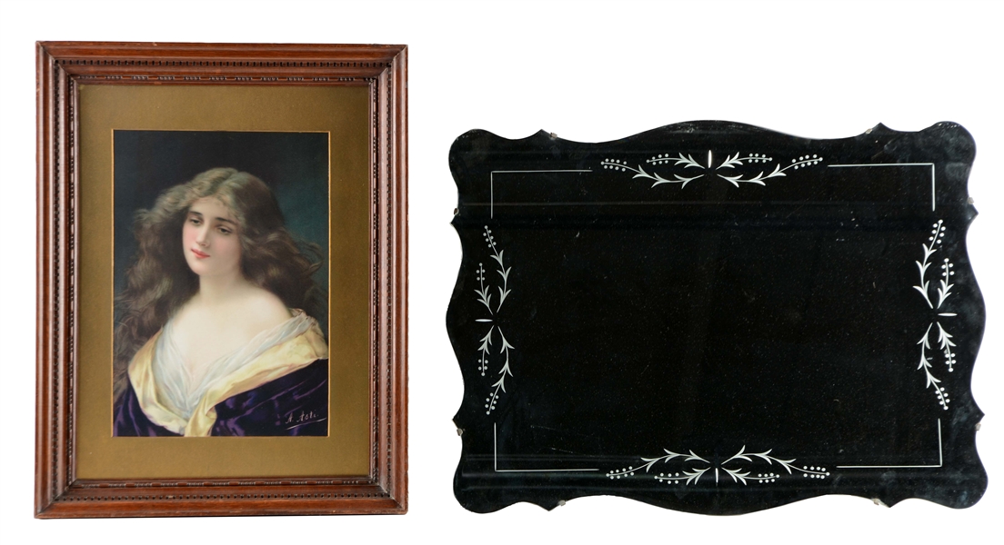 LOT OF 2: VENETIAN STYLE WALL MIRROR AND BUST OF WOMAN.