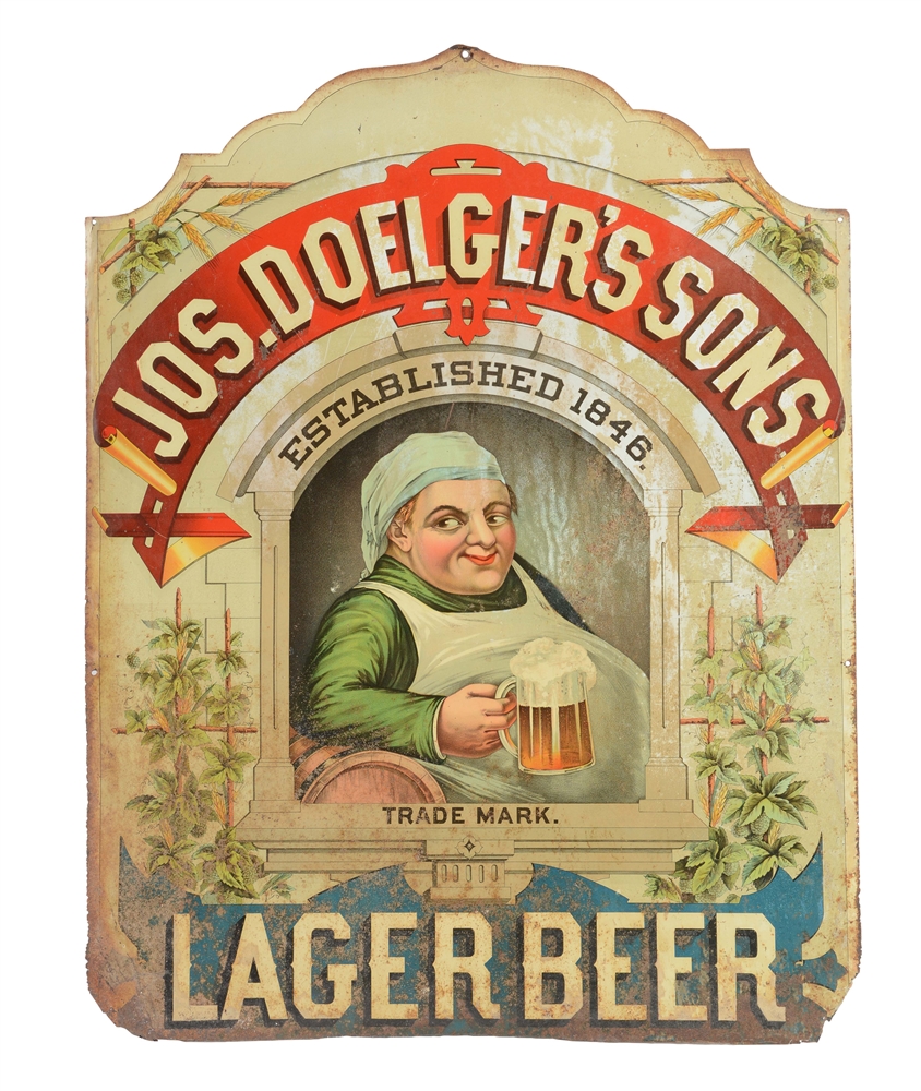 JOS. DOELGERS SONS LAGER BEER TIN SIGN.