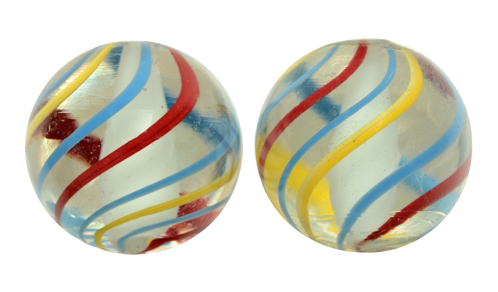 LOT OF 2: SAME CANE SOLID WHITE CORE MARBLES.