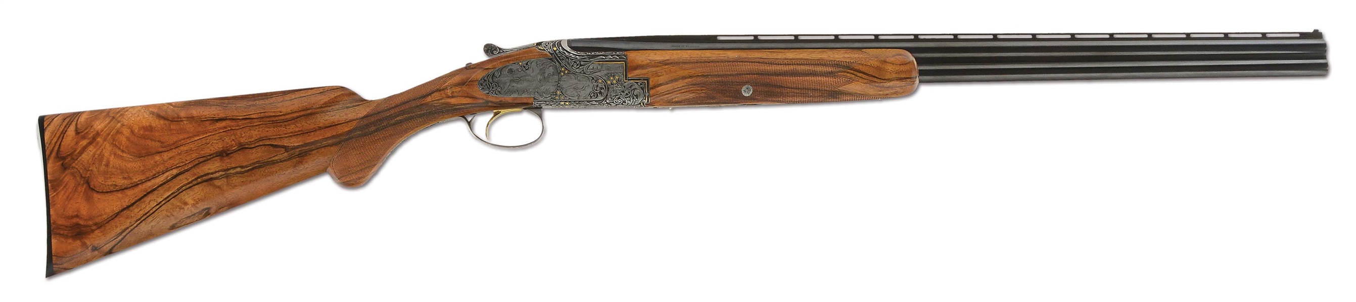(C) CUSTOMIZED BROWNING SUPERPOSED 20 GAUGE OVER-UNDER SHOTGUN WITH RELIEF ENGRAVING AND GOLD INLAY BY RON REIMER (1961).