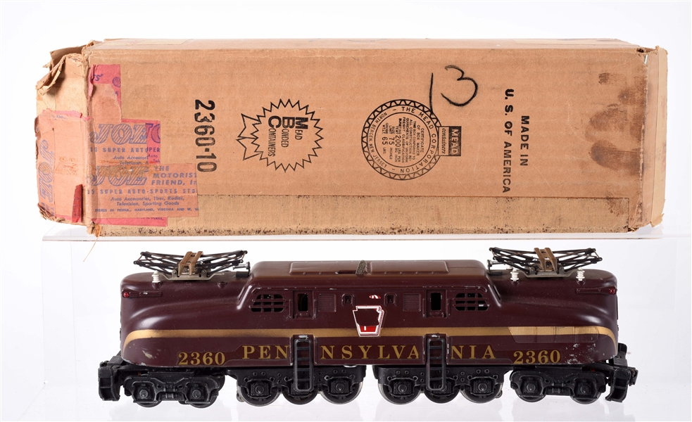 LIONEL NO. 2360 PRR TUSCAN GG1 WITH BOXES. 