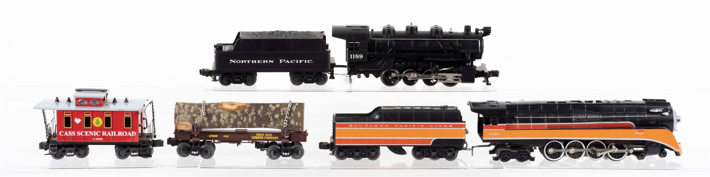 LOT OF 6: 1189,4410, CASS SCENIC RAIL ROAD TRAINS. 