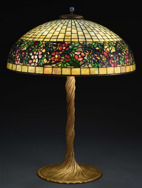 TIFFANY STUDIOS BELTED ROSE TABLE LAMP.