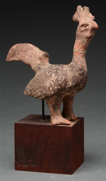 FINE TERRA COTTA DECORATED ROOSTER- HAN DYNASTY.