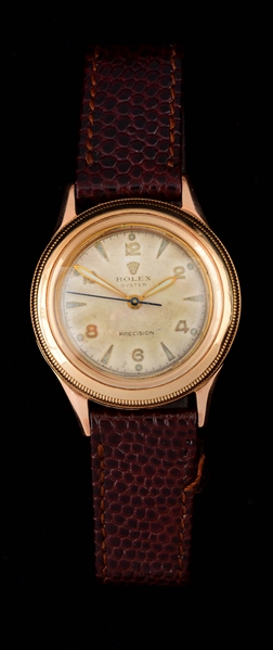 14K GOLD ROLEX OYSTER, REF. 3121 WITH RARE HERMETIC BUBBLEBACK CASE.