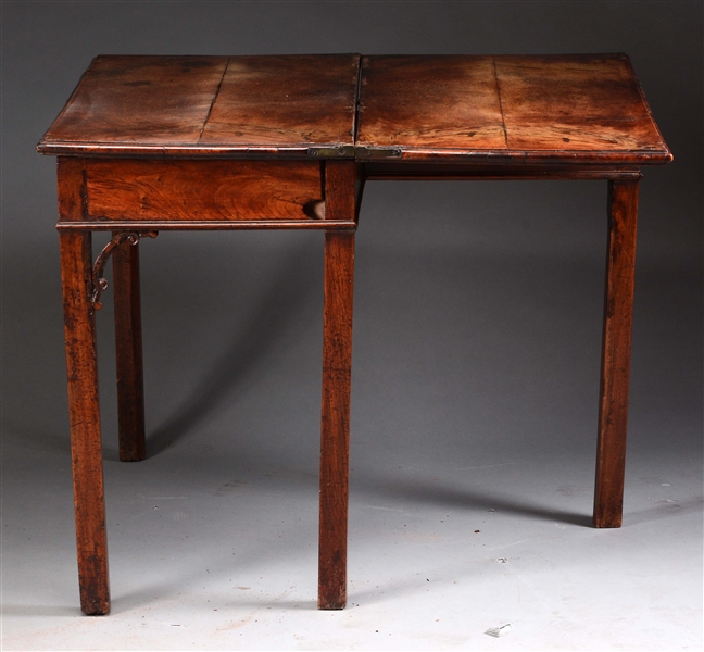 CHINESE CHIPPENDALE-STYLE WALNUT CARD TABLE.