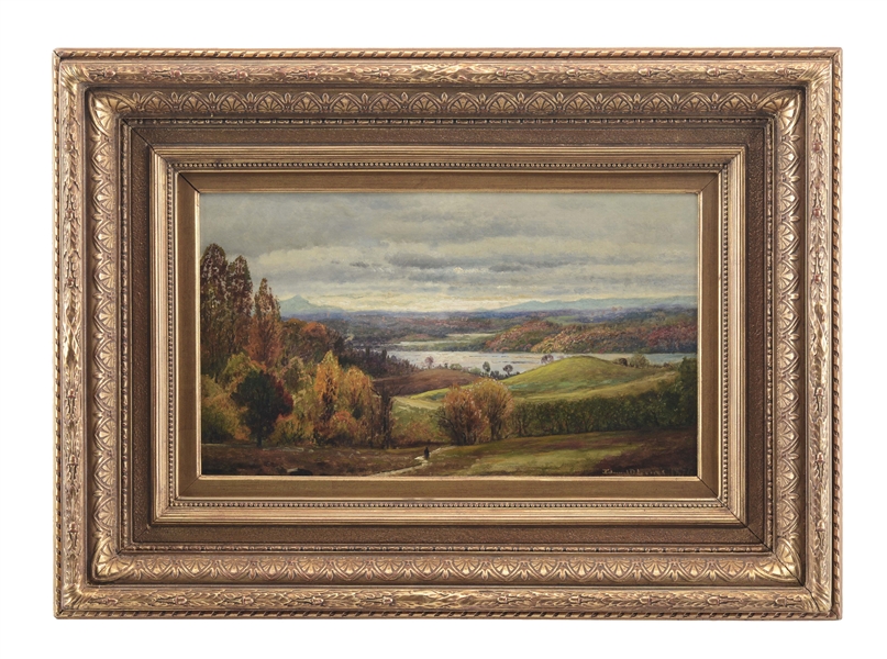 EDMUND DARCH LEWIS (AMERICAN, 1835 - 1910) "VIEW OF HUDSON RIVER VALLEY".