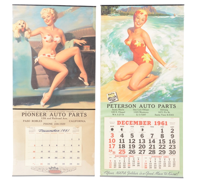 LOT OF 2: PIONEER & PETERSON AUTO PARTS ADVERTISING CALENDARS. 
