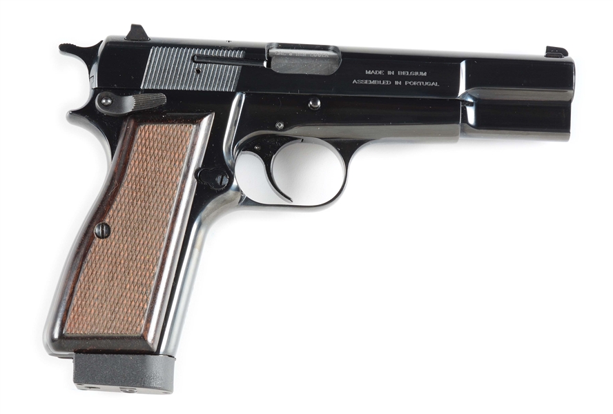 (M) BROWNING HI-POWER SEMI-AUTOMATIC PISTOL WITH KRD MAGAZINES.