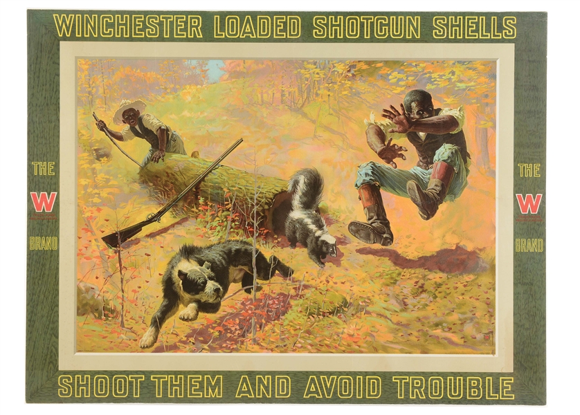 ORIGINAL WINCHESTER 1908 POSTER "SHOOT THEM AND AVOID TROUBLE."