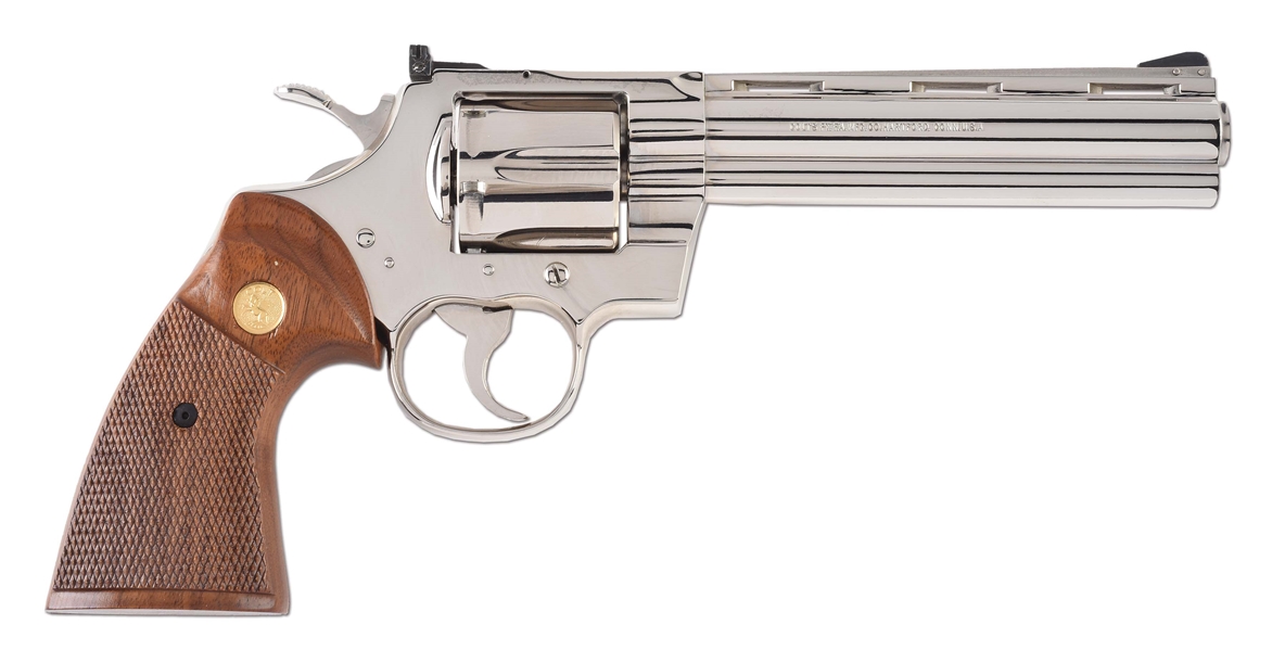 (M) BOXED COLT NICKEL PYTHON DOUBLE ACTION REVOLVER (1980).