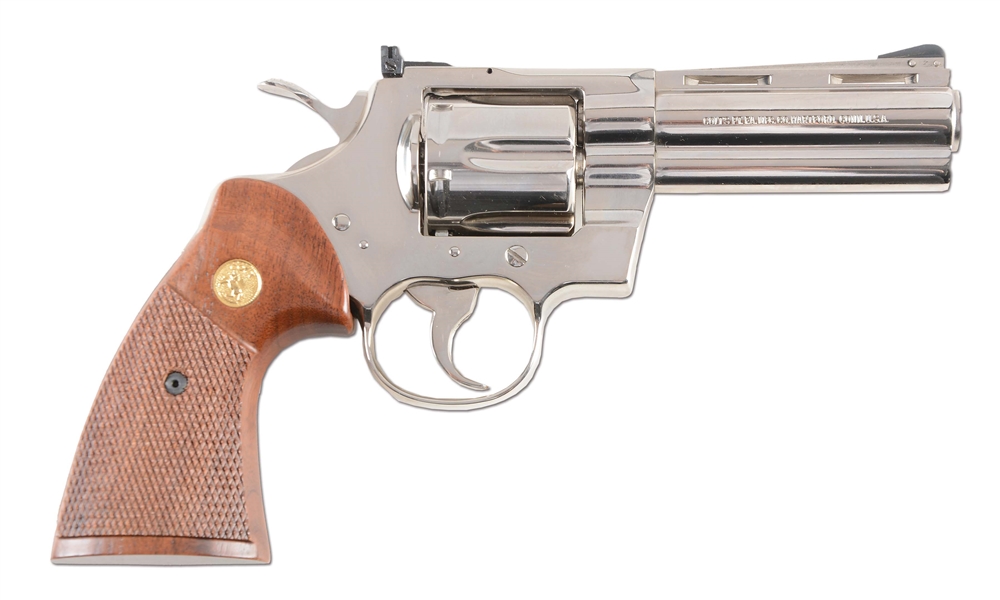 (M) BOXED NICKEL COLT PYTHON DOUBLE ACTION REVOLVER (1981).