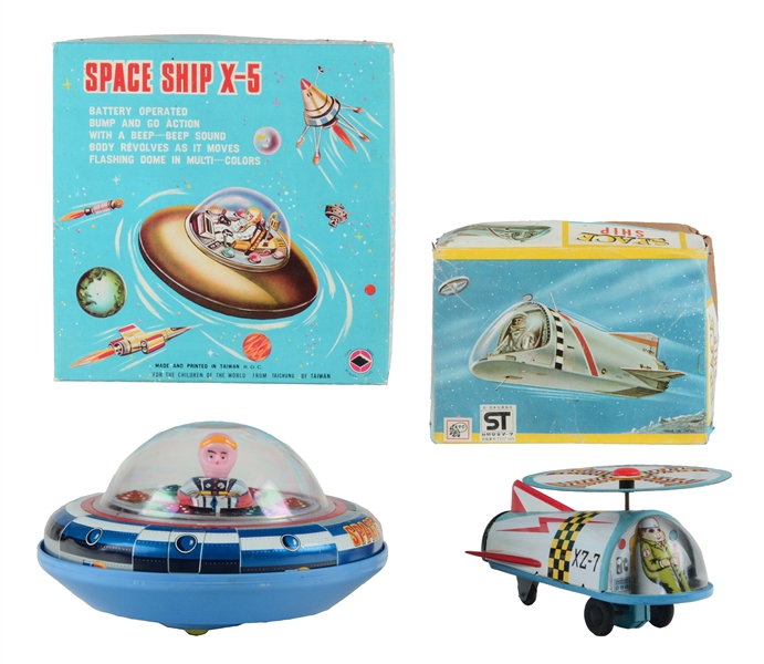 LOT OF 2: TIN LITHO AND PLASTIC SPACE SHIPS.