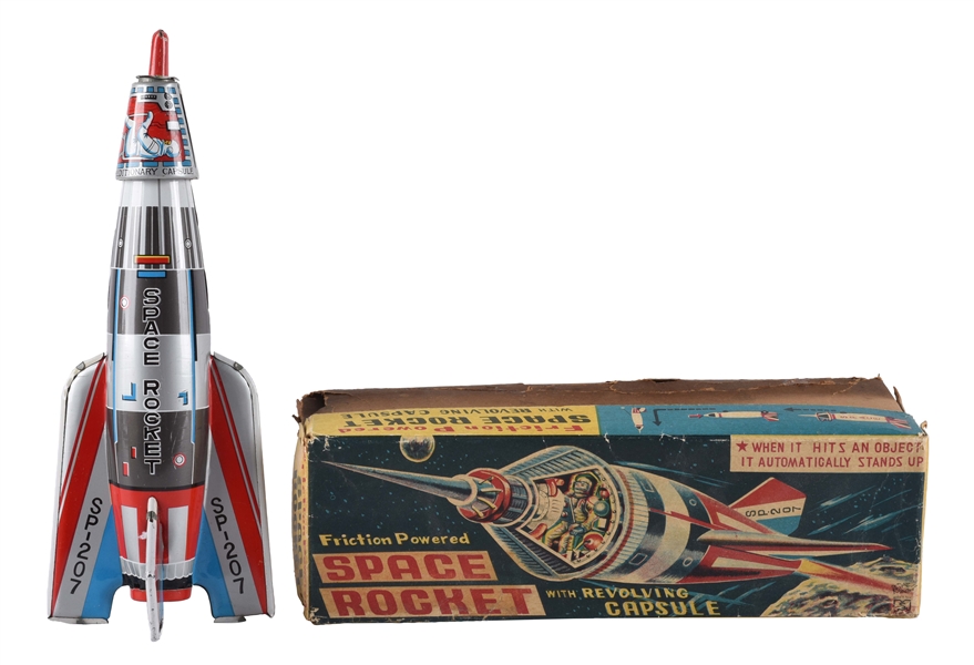 TIN LITHO FRICTION SPACE ROCKET WITH REVOLVING CAPSULE.