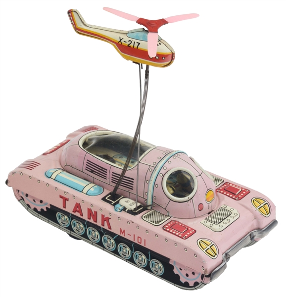 TIN LITHO FRICTION SPACE TANK M101 WITH HELICOPTER.