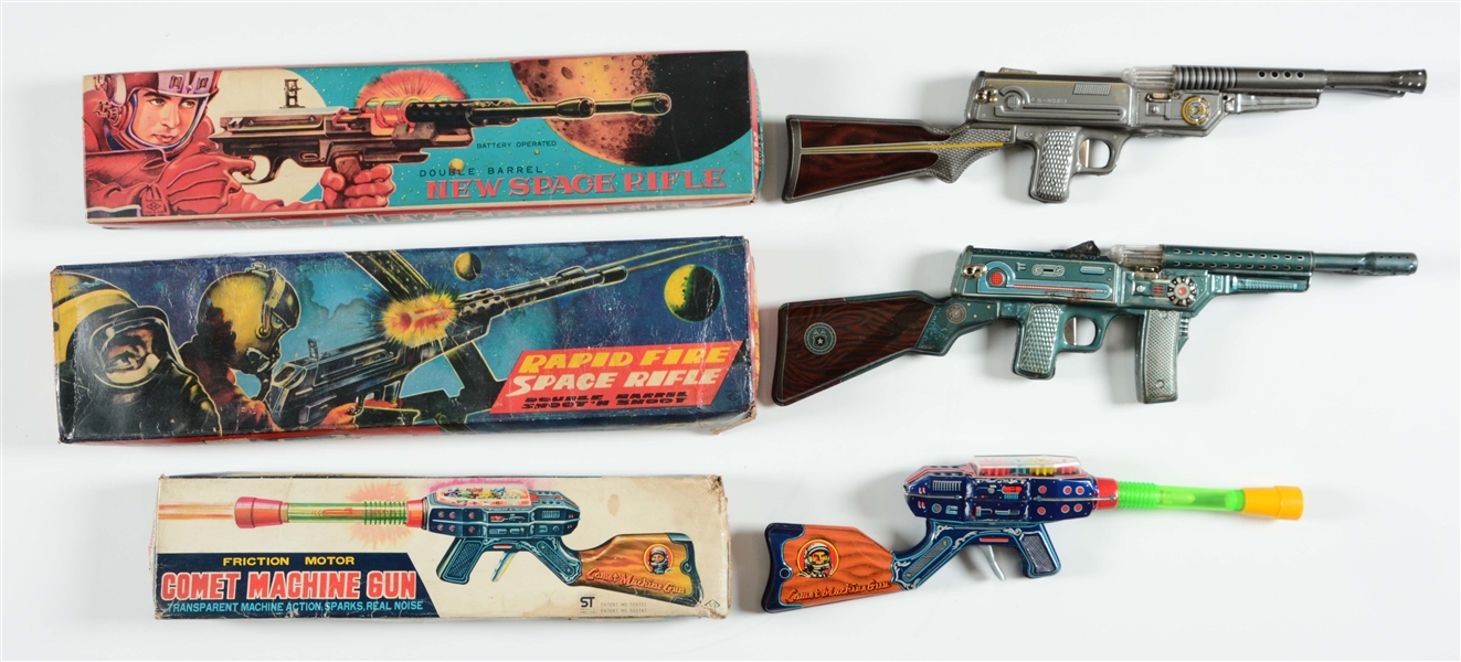 LOT OF 3: TIN LITHOGRAPHED SPACE RIFLES.