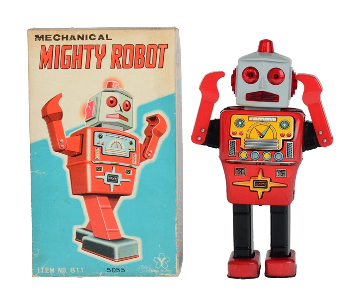 TIN LITHO WIND UP MECHANICAL MIGHTY ROBOT.