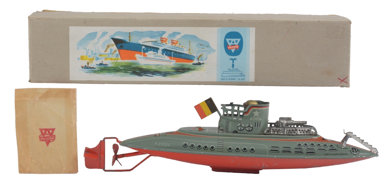 LITHO AND PAINTED TIN WIND UP ARNOLD SUBMARINE.