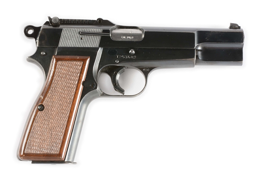(C) BELGIAN BROWNING HI-POWER SEMI-AUTOMATIC PISTOL WITH TANGENT SIGHT (1968).